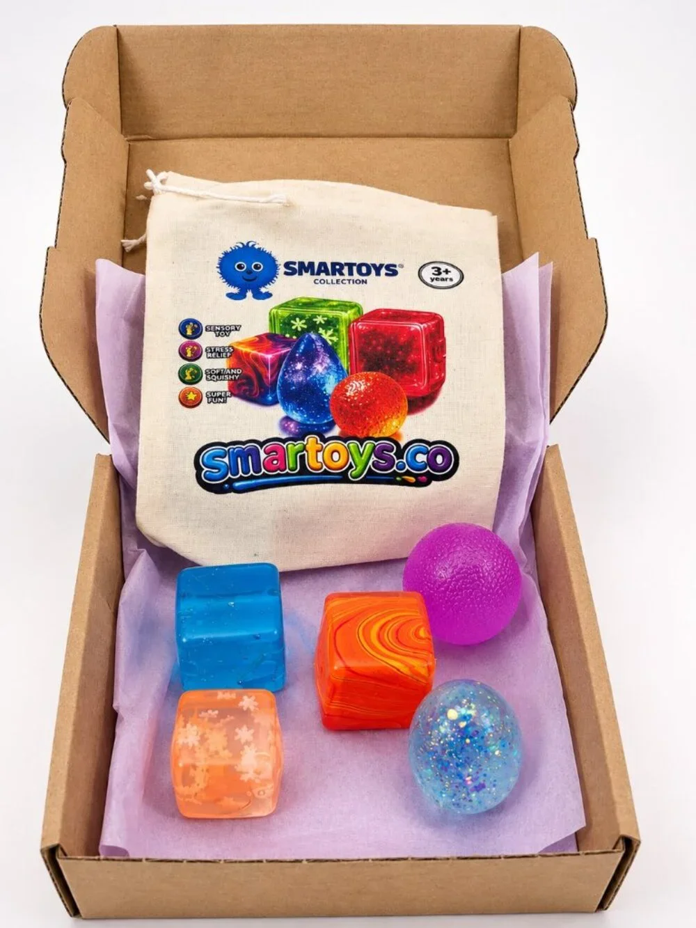 Smartoys Mini Sensory Squishy Toy Set with Storage Bag, Ages 3+, 5-Piece Random